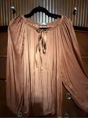 Together Women's Satin-Like Blouson Top in Warm Copper Brown